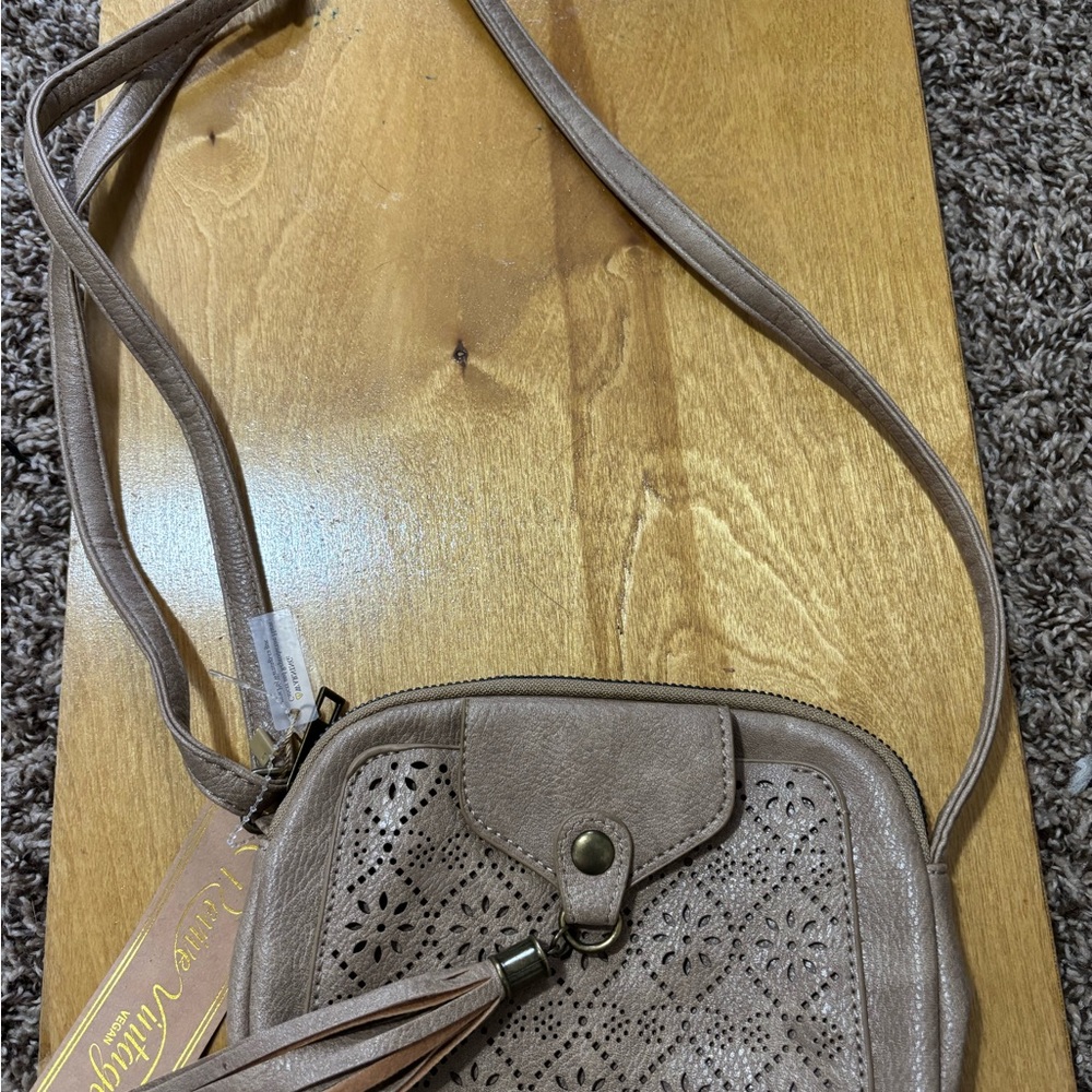 Women's Taupe Crossbody Bag with Tassel Accent NWT